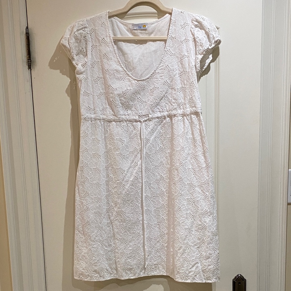 C&C California White Eyelet Cap Sleeve Dress